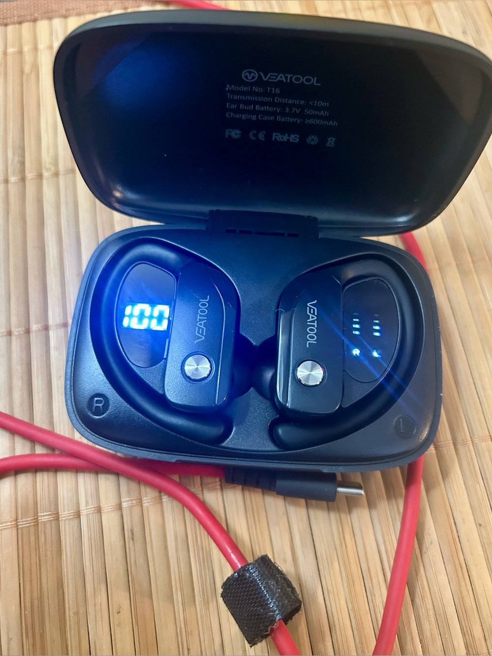 VEATOOL Wireless Earbuds with Charging Case - Black
